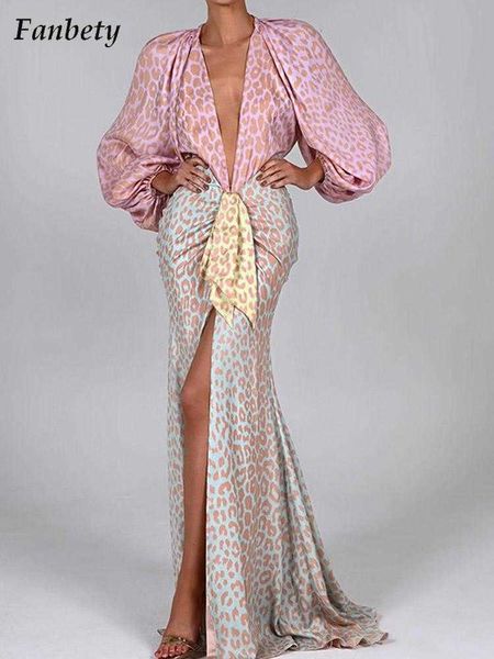 

party dresses women elegant pattern print party dress 2022 summer fashion v neck lantern sleeve beach dress ladies high slit long dress t220, White;black