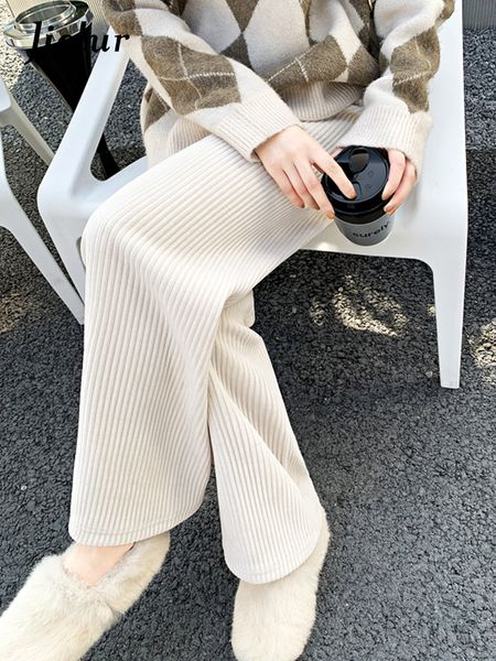

women s pants s jielur autumn soft chenille wide leg high waist corduroy women trousers casual straight long black beige s xxl 220930, Black;white