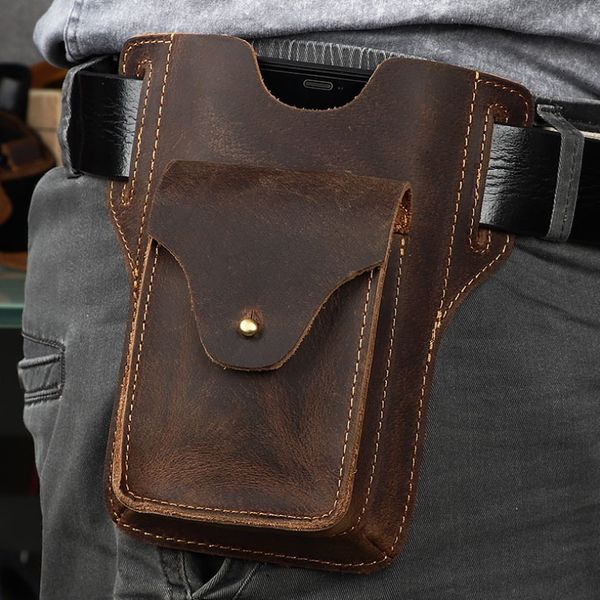 

waist bags crazy horse leather waist pack phone bag belt loop hook waist pouch genuine leather brown handmade phone bag 2034 220930