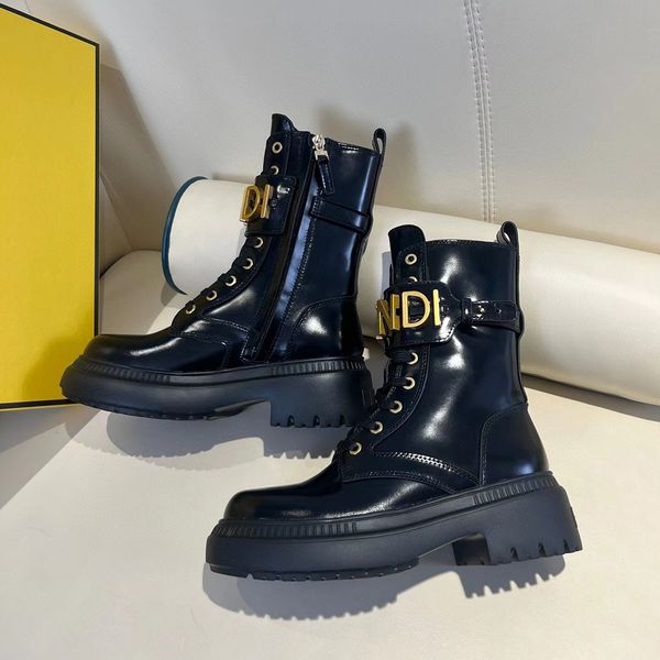 

new pattern platform ankle boots shoes black patent leather booties heavy duty metal decorate martin boots women shoe lace-up luxury designe