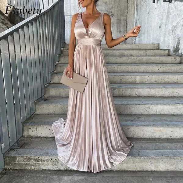 

party dresses women fashion v neck backless long dress autumn elegant solid high waist satin pleated dress ladies new zipper hollow dress t2, White;black