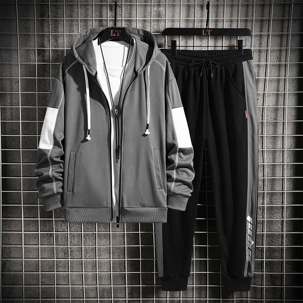 

men's tracksuits men's spring autumn two pieces sets fashion street trendy hooded jacketpants men clothing hip hop casual zipper s, Gray