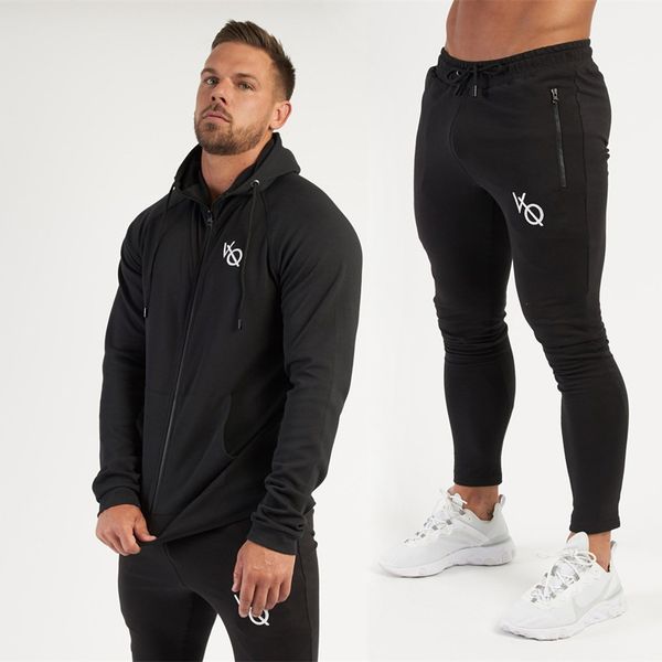 

men's tracksuits spring autumn cotton embroidered men's suit zipper hoodie slim fit men's trousers gym workout fashion sports, Gray