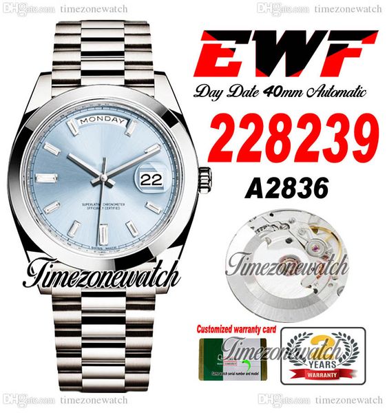 

ewf daydate 228398 a2836 automatic mens watch polished bezel ice blue baguette diamond dial president bracelet same serial card super editio, Slivery;brown