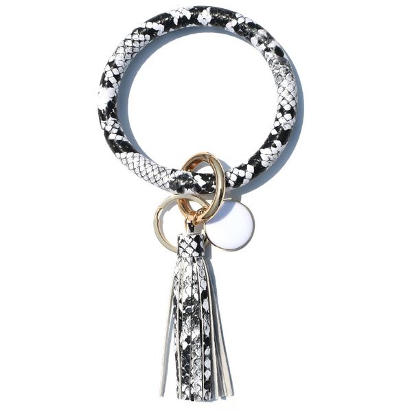 

keychains christmas pure leather key ring creative bracelet tassel pendant fashion multiple styles sun flower flag pattern wrapwristlet roun, Silver