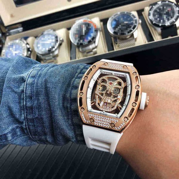 

multi-function superclone watches wristwatch designer business leisure mens automatic mechanical watch skull full of stars with diamond tape, Slivery;golden