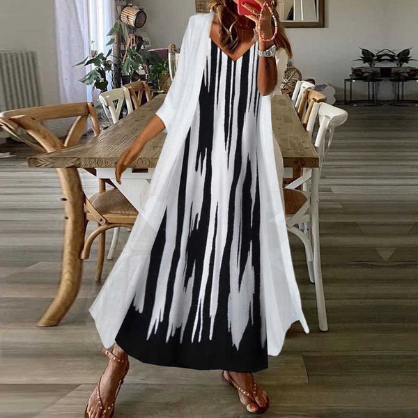 

casual dress womens long twopiece suit skirt autumn new print suspender, Black;gray
