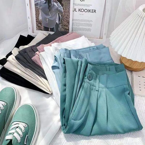 

women s pants s fashion straight with pockets high waist wide leg loose casual pant korean style work long trousers 220930, Black;white