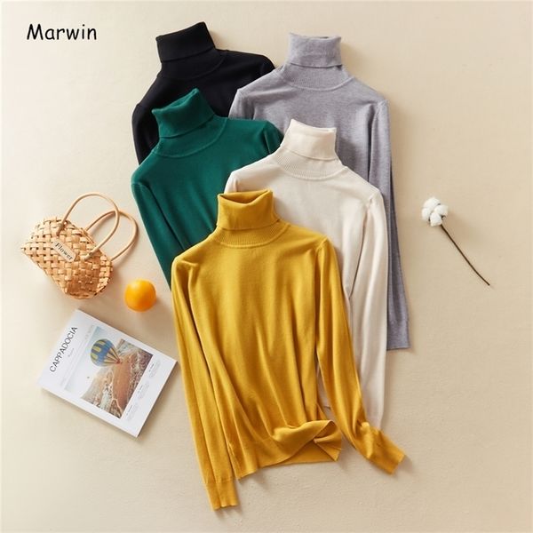 

womens knits tees marwin coming autumn winter solid pull femme pullover thick knitted womens turtleneck oversize women sweater 220930, White