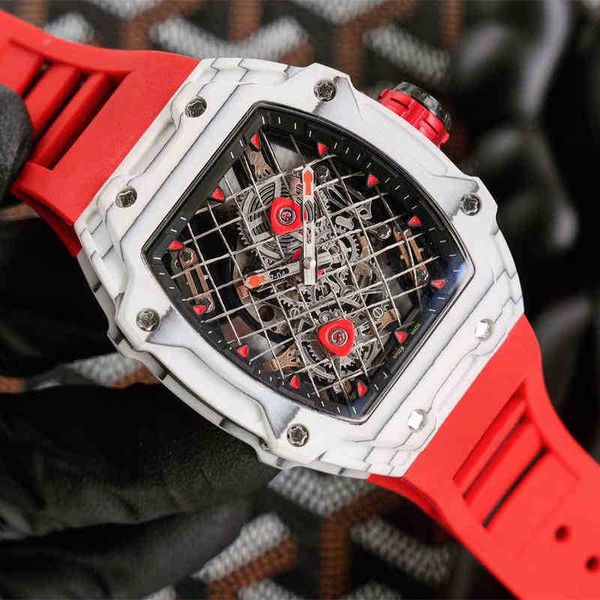 

watches wristwatch designer richa milles mens fully automatic mechanical wristwatch tennis full hollow tape wine barrel type carbon fiber gw, Slivery;golden