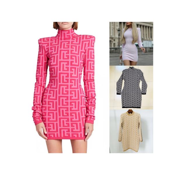 

high-quality runway style geometric pattern knitting slim dress, Black