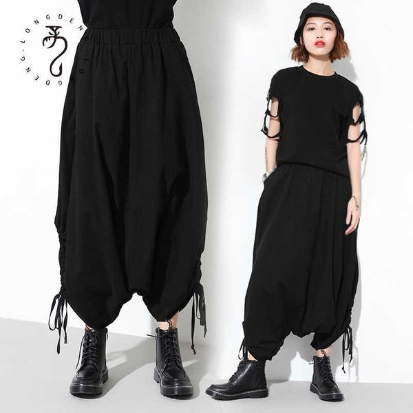 

ms pants 17815# new style lantern elastic waist loose crotch fashion women's casual, Black;white