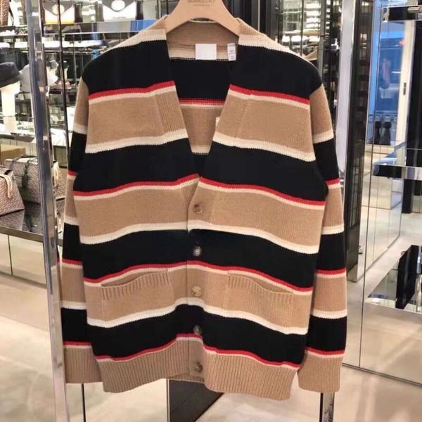 

designer sweater mens casual knitted cardigan burb striped men women wool sweaters pocket jacket, White;black