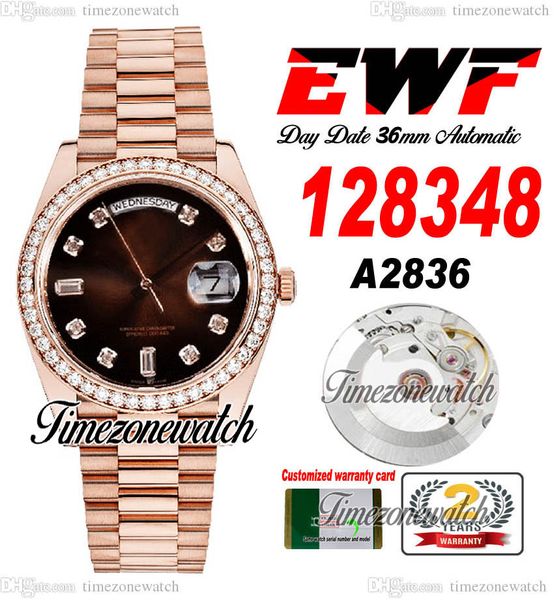 

ewf 36 daydate 128348 a2836 automatic mens watch rose gold diamonds bezel brown diamond dial oystersteel bracelet same serial card super edi, Slivery;brown