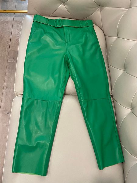

women s pants s genuine leather korean fashion streetwear trouser vintage casual with belt 220930, Black;white