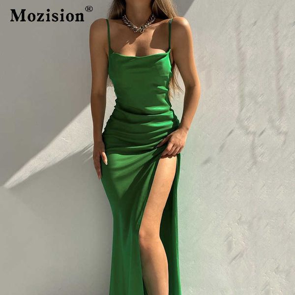 

party dresses mozision satin spaghetti strap backless maxi dress for women sleeveless side slit long dresses ladies night club dress t220930, White;black