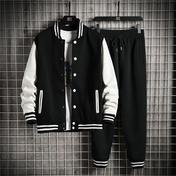 

men's tracksuits autumn and winter men's and women's casual color contrast sweater suits youth student baseball uniforms casu, Gray