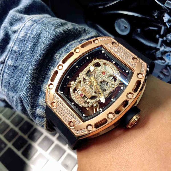 

multi-function superclone watches wristwatch designer 2022 skull diamond studded sky star richa milles mens fully automatic mechanical watch, Slivery;golden