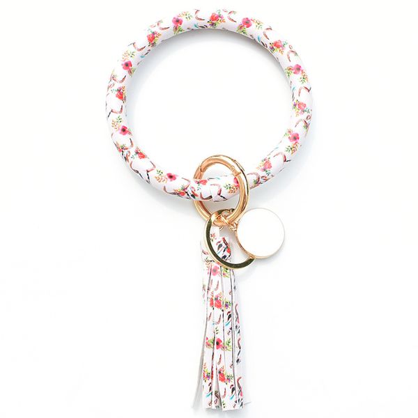 

keychains christmas leather key ring creative bracelet pu tassel pendant fashion multiple styles sun flower flag pattern wrapwristlet wholes, Silver
