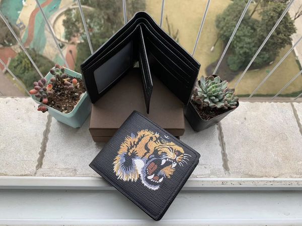 

men animal designers fashion short wallet leather black snake tiger bee women luxury purse card holders with gift box, Red;black