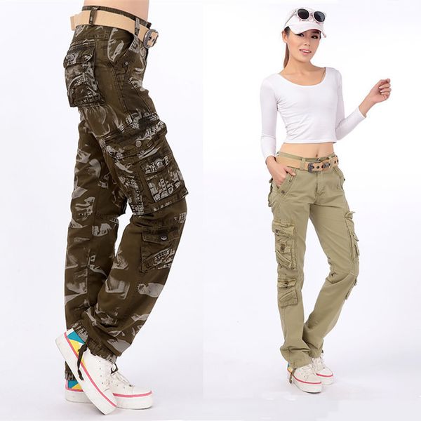 

women s pants s tactical cargo women combat military cotton multi pockets casual loose trousers 220930, Black;white