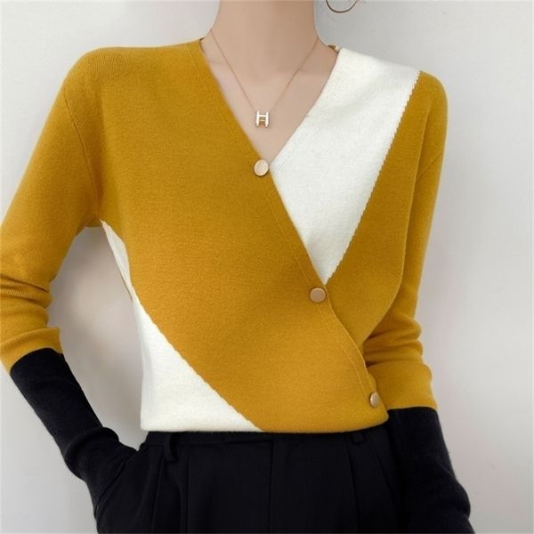 

womens knits tees cashmere sweater colorblock casual pullover knitwear fashion 220930, White
