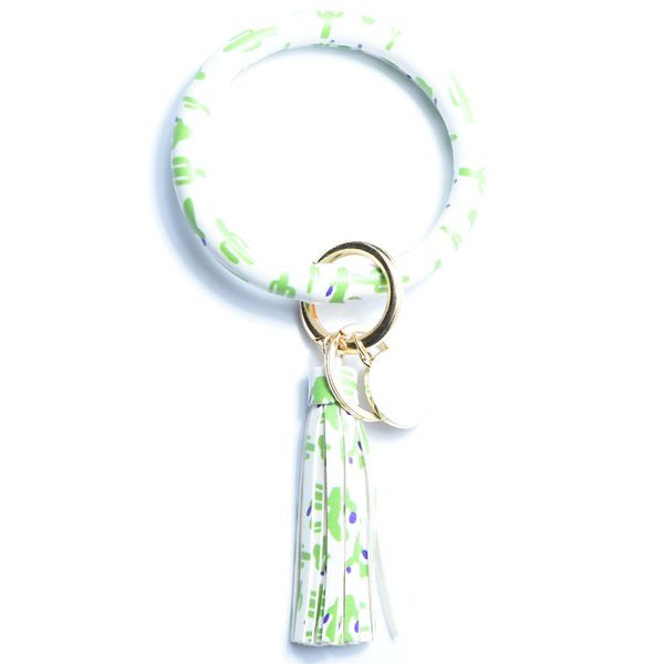 

keychains christmas pure leather key ring creative bracelet pu pendant fashion multiple styles sun flower flag pattern wrapwristlet round ba, Silver