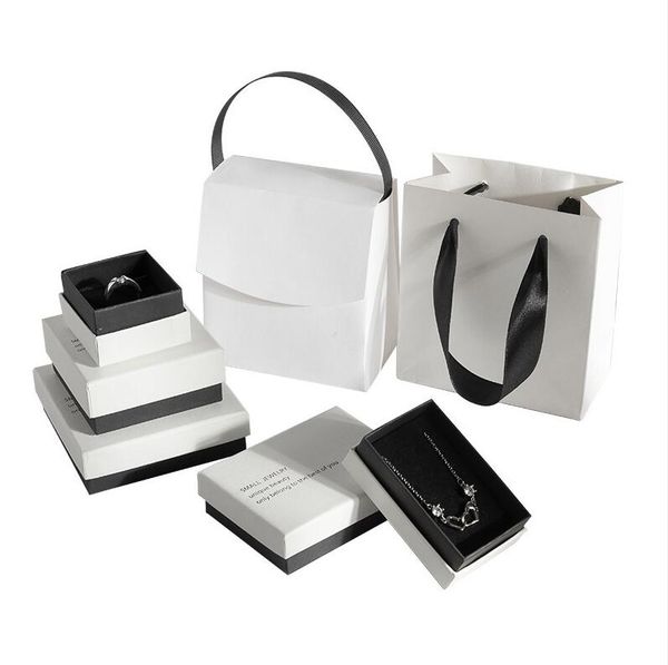 

jewelry gift boxes necklace bracelet earrings ring storage organizer paper jewellry packaging box container, Black;white