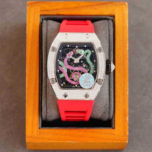 

multi-function superclone luxury mens mechanics watches richa milles wristwatch rm026 diamond silver case visible movement snake carving dia, Slivery;golden