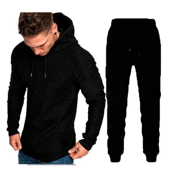 

men's tracksuits men's sportswear suit striped pleated raglan sleeve hoodies pants spring autumn twopiece set fashion male tracksu, Gray