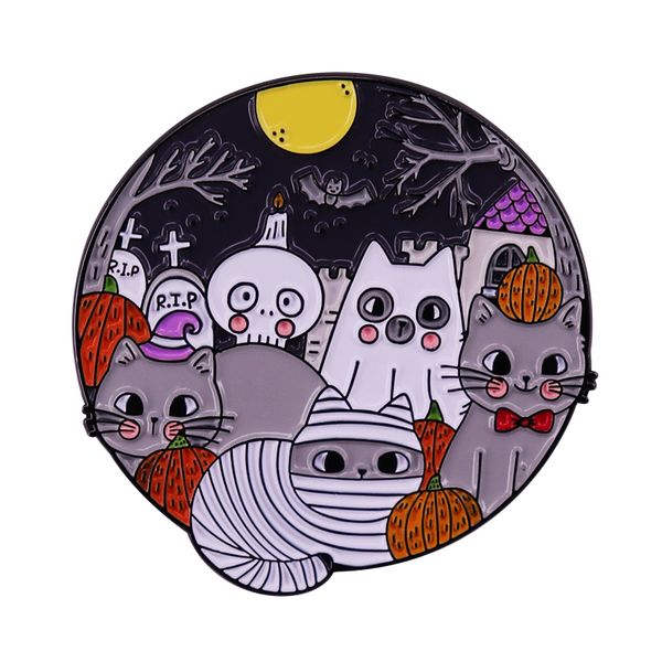 

halloween pumpkin kitty brooch badge ghost horror pins zombie cats, Blue