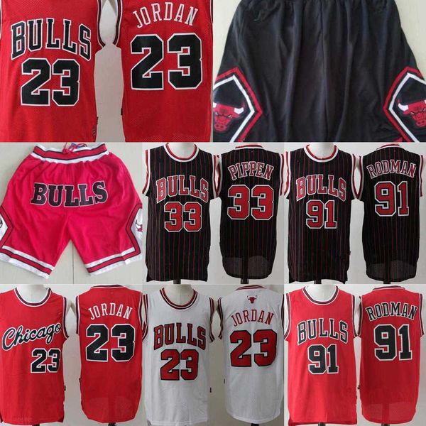 

basketball jerseys chicago''bulls''men michael 23 mj dennis 91 rodman scottie 33 pippen shorts, Black;red
