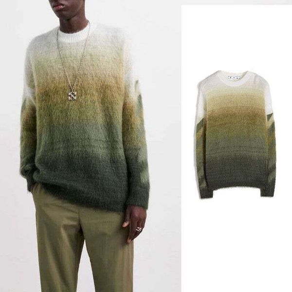 

off designer sweater mens sweatshirt ow rainbow gradient mohair sweaters men women hip-hop couple models autumn winter oversize pullover, White;black
