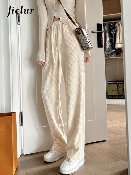 

women s pants s jielur apricot checkerboard sweatpant autumn high waist pink trousers drape straight loose casual plaid female s xl 220930, Black;white