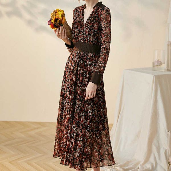 

party dresses 2022 brand new v-neck long sleeve women dress floral print high waist slim long dress elegant party dress vestidos t220930, White;black