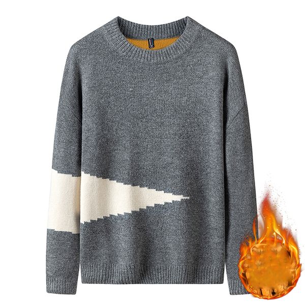 

men s sweaters winter round neck knitted pullover youth plus velvet warmth solid color sweater bottoming shirt brand clothes 220930, White;black