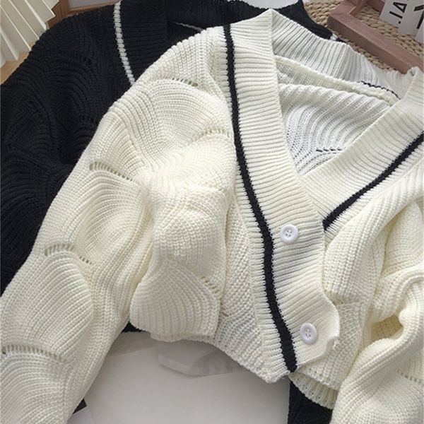 

womens jackets yitimoky crop cardigan sweater women criss cross white black jumpers casual button up knitted fall winter in 220930, Black;brown