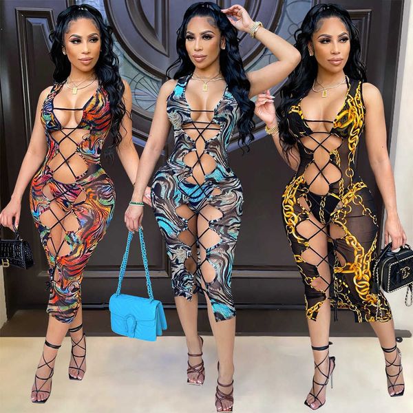 

casual dress os6268 new womens mesh printing perspective hollowed out swimsuit three piece set, Black;gray