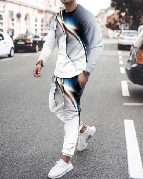

men's tracksuits summer men's 2 piece set tracksuits color gradient 3d print long sleeve tshirt set streetwear oversized men suit, Gray