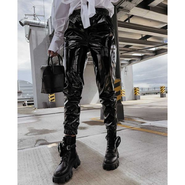

ms pants autumn and winter super bright leather women's pu leisure sports, Black;white
