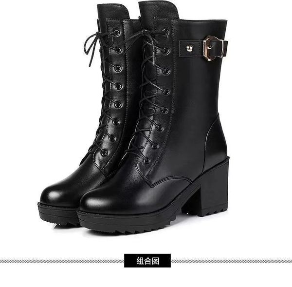 

snow warm winter women ankle boots shoe real leather lace up lady shoes fashion cool boot women footwear, Black