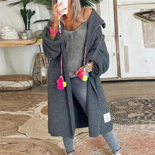 

womens jackets women solid color hoodie knit jacket ladies fashion long sleeve sweater cardigan winter lapel long thick cardigan jacket 2209, Black;brown