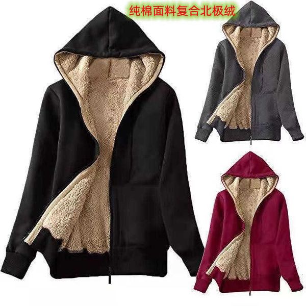 

ms. sweater 2022 new women's plush hooded long sleeved solid color printed coat, White;black