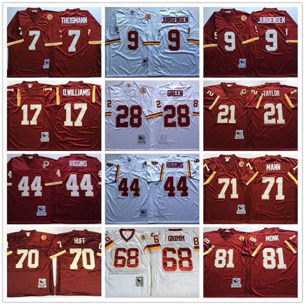 

ncaa 75th vintage football 7 theismann jerseys stitched jurgensen grimm monk huff baugh riggins taylor jerseys mann williams jersey college, Black;red