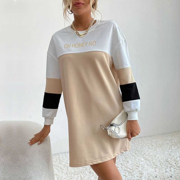 

casual dress street sports straight autumn new loose round neck long sleeve printed, Black;gray