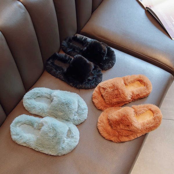 

slipper 20222 super heat kids slipper for boys indoor shoes baby girl fur slides cotton soft warm winter house children non-slip t220930, Black;grey