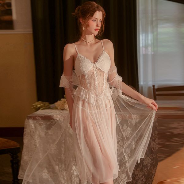 

pyjama pajamas underwear solid color comfortable long section perspective sling nightdress robe homewear suit silk 220930, Red;black