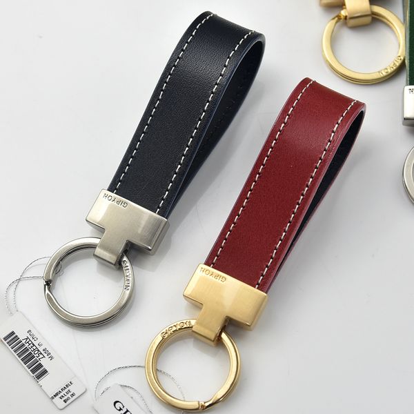 

gipyon genuine leather car keychain head layer cowhide lanyard keychain men's women's small gifts, Silver