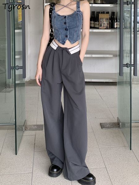 

women s pants s casual women patchwork design simple stylish wide leg all match streetwear loose korean style ladies leisure basic summer 22, Black;white
