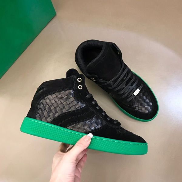 

7a quality promotional -- intrecciato weave sneakers shoes men suede & leather lace up man casual skateboard walking lace up discount footwe, Black